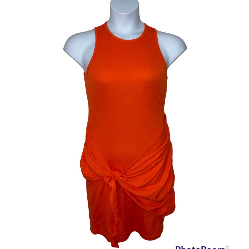 Shein 0X Dress Orange UNITY RUCHED TIE FRONT SOLID BODYCON DRESS Sleeveless